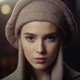a woman with a knit hat and tie
