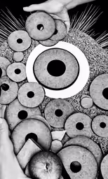 two hands touching an object that is made out of donuts