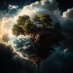 a digital painting of a sky with trees in it