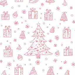 a christmas tree with gifts and snowflakes on a white background