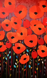 painting of poppys and leaves on the wall