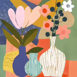 there are two vases on the table with flowers