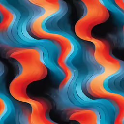 some blue and orange wavy lines in the air