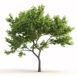 a single tree on a white background with green leaves