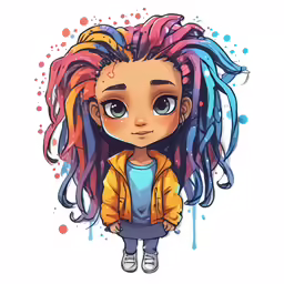 a girl with multicolored hair is standing