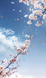trees filled with white blossoms against a blue sky
