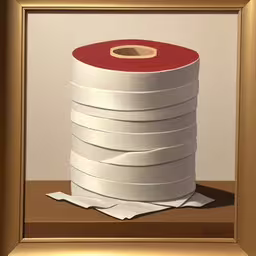 a roll of toilet paper sitting on top of a wooden table,an image of a roll of toilet paper sitting on a table