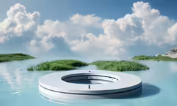 the circular structure is positioned at one end of the ocean