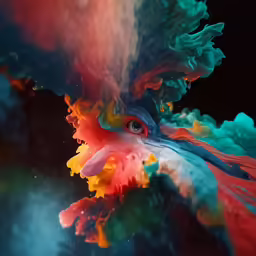 a photo taken in low light shows colorful smoke billowing out from the camera