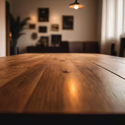 a table with a light shines on it