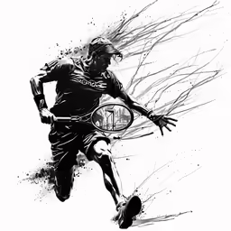 a black and white image of tennis player