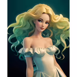a drawing of a blonde girl in white dress