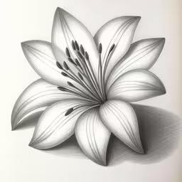 a drawing of a flower with long, thin petals,a drawing of a large white flower with green leaves