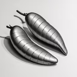 two metal objects sitting side by side on a white table