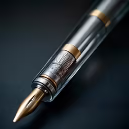 a pen is sitting in a clear glass container