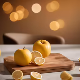 several pieces of lemon on a wooden cutting board