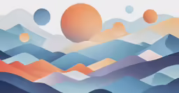 abstract painting depicting mountains and hills with oranges