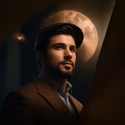 a man in a hat standing in the shadows