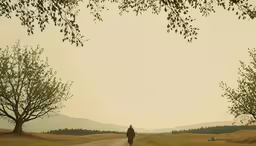 the person is walking down the road carrying an umbrella,a person is walking down a road with their bike in the distance