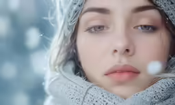 a beautiful woman wearing a hat, scarf and scar