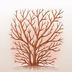 a watercolor drawing of a large tree with some brown branches