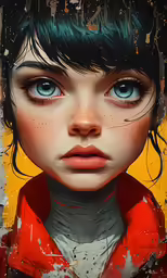 the painting shows a young girl with blue eyes