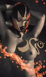 a nude woman with flames around her