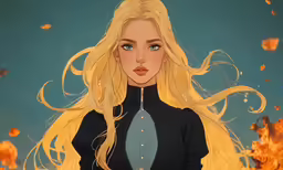 a drawing of a blonde haired woman in a black dress