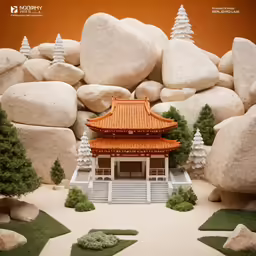 a model with a house in the middle and trees around
