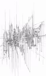 the city is sketched with a black pencil
