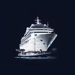 the cruise ship is lit up on the water
