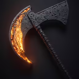 an image of a bloody axe with flames burning