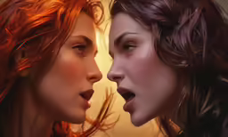 two women are shown with their mouths open