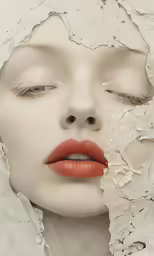 an orange lip is visible through the torn paper