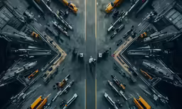 an aerial view looking down on the streets in new york city