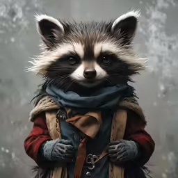 a raccoon standing in front of a wall