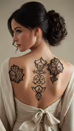 woman with an intricate back tattoo