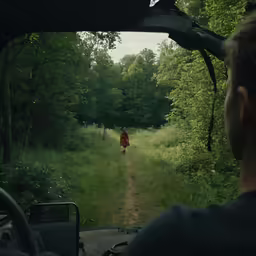 a person is riding in a vehicle as it drives through the countryside