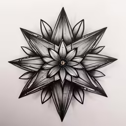 a metal star is in the middle of a white wall