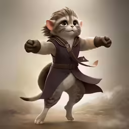 the cat wizard is wearing a cape while standing on a mound