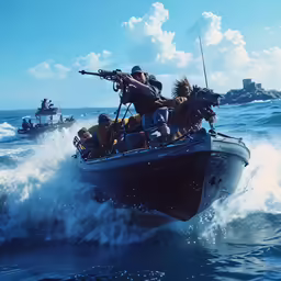the people are riding in the boat
