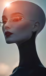 a female with red lips wearing glasses and posing