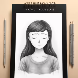 drawing of a little girl with long hair and closed eyes