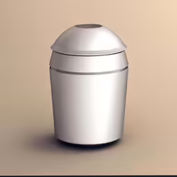 an aluminum canister with lid in a beige background