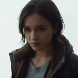 woman looking down at something with her jacket over