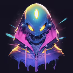a digital artwork of an alien with headphones