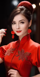 a beautiful woman in red dress posing for a picture
