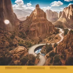 a view from above shows the winding road in the mountains