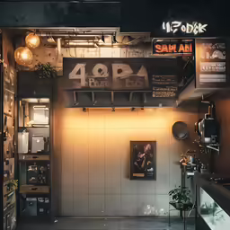 a restaurant with an interesting bar decor