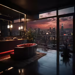 a bath tub sitting on top of a kitchen floor next to a window
